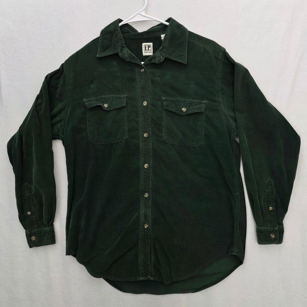 Fast Pace Corduroy Button Down Shirt Small Green Cotton Long Sleeve Gorpcore